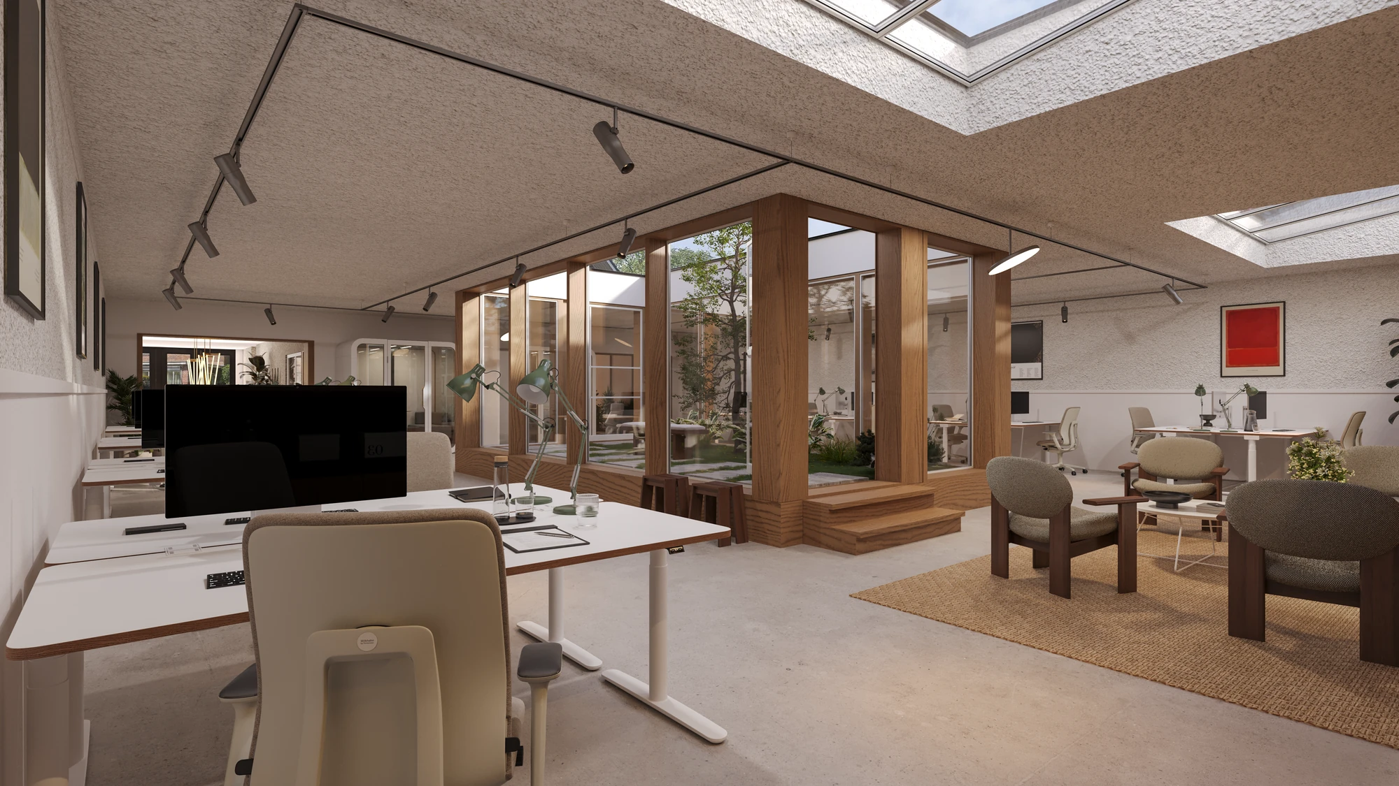 Artist impression kantoor Amsterdam voor AHAM Vastgoed — modern interieur met daglicht