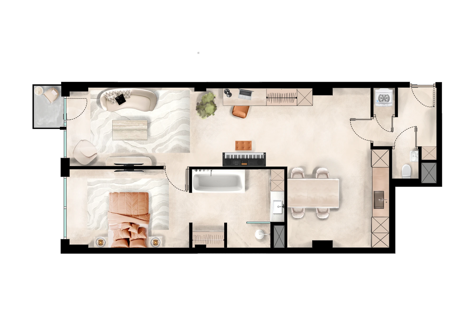 Sfeerplattegrond van type E1 uit Weder Wonen voor Baljon Makelaars